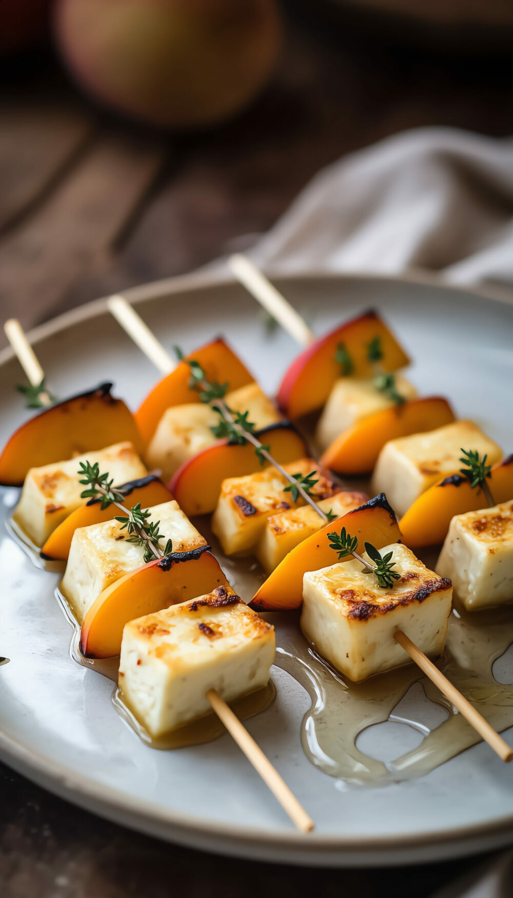 Smoky Halloumi and Grilled Peach Wedding Skewers Savory